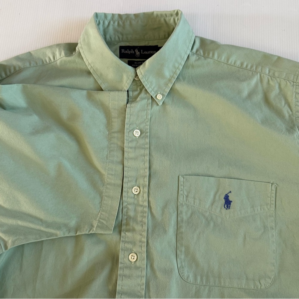 Vintage Polo Ralph Lauren Blake Men L Short Sleeve Button Down‎ Shirt Green